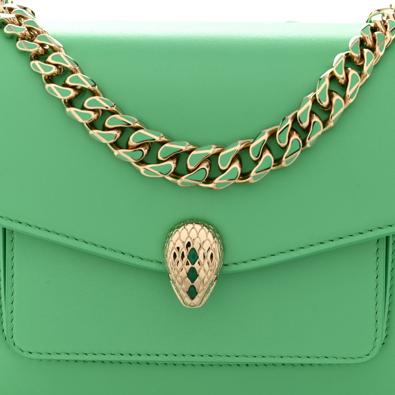 Bulgari Calfskin Serpenti Forever Maxi Chain Crossbody Bag Green 9 of 11