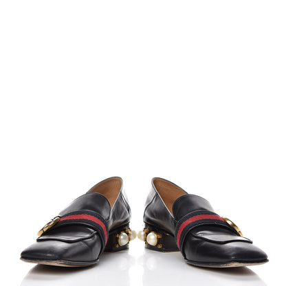 Gucci Betis Glamour Calfskin Web Pearl Embellished Peyton 35mm Loafer Pumps 39 Black 5 of 18