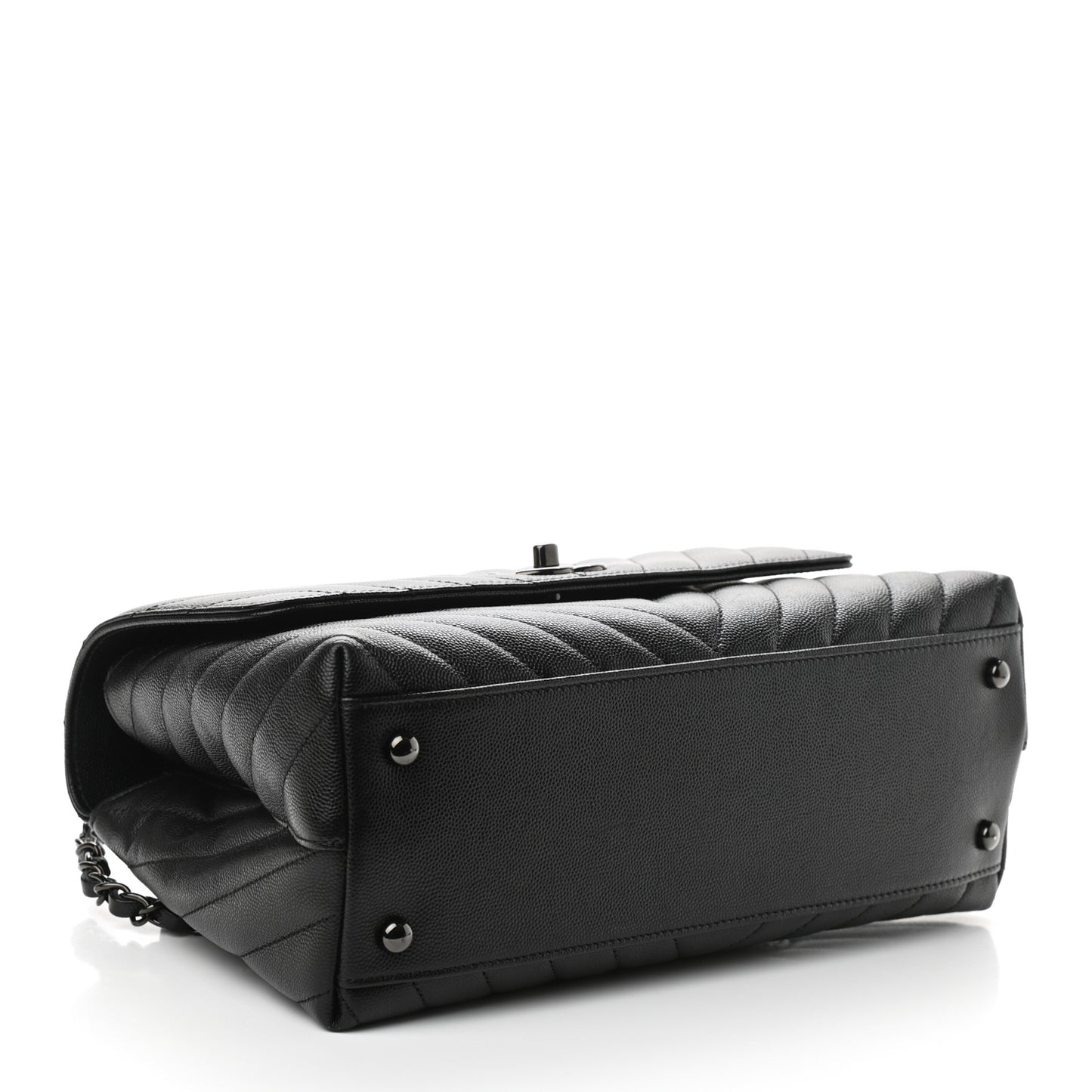 Caviar Chevron Quilted Small Coco Handle Flap So Black
