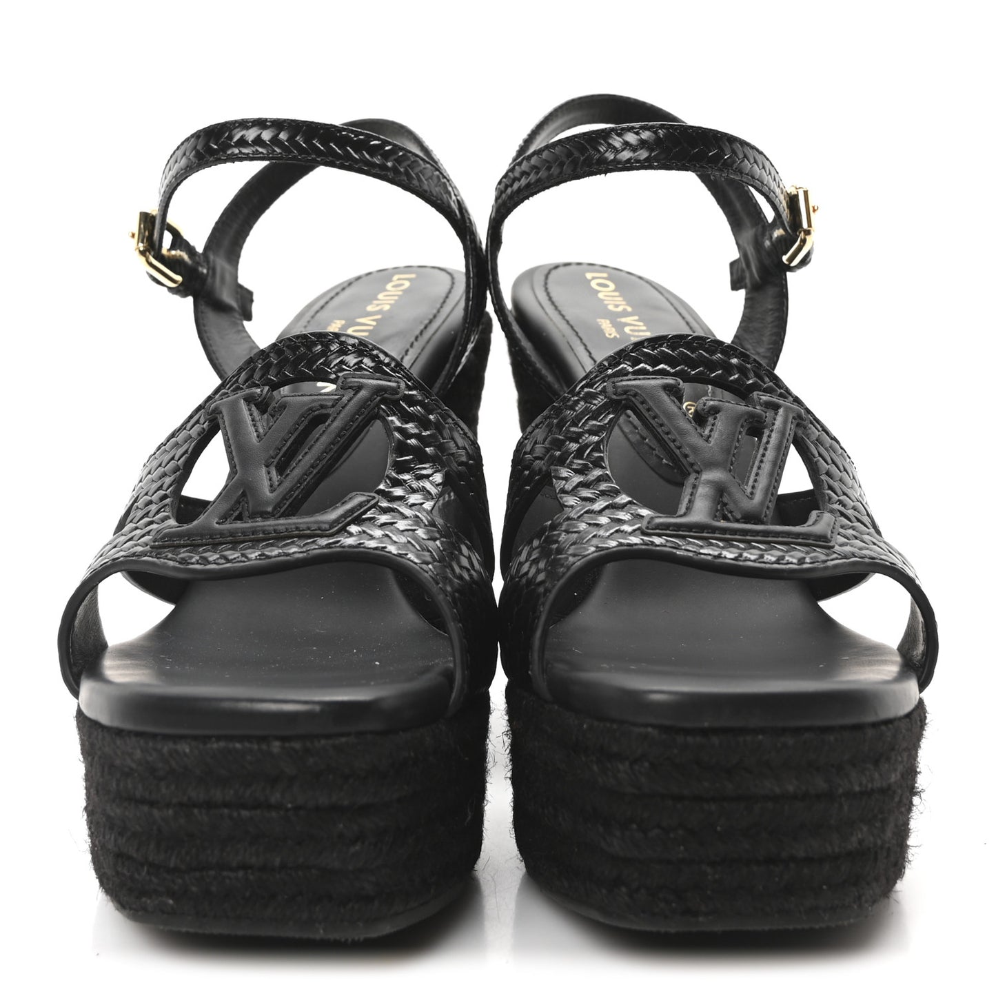 Calfskin LV Isola Espadrille Wedge Sandals 38 Black
