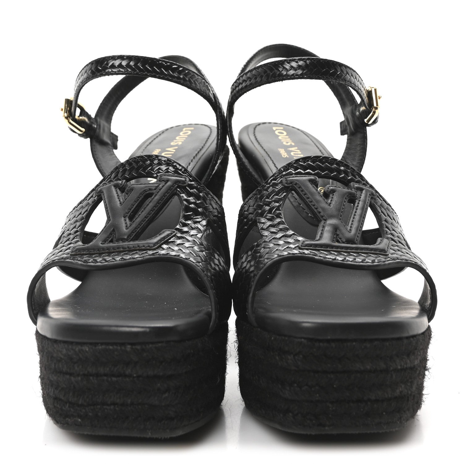 Louis Vuitton Calfskin LV Isola Espadrille Wedge Sandals 38 Black 3 of 9