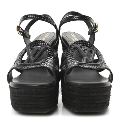 Louis Vuitton Calfskin LV Isola Espadrille Wedge Sandals 38 Black 3 of 9