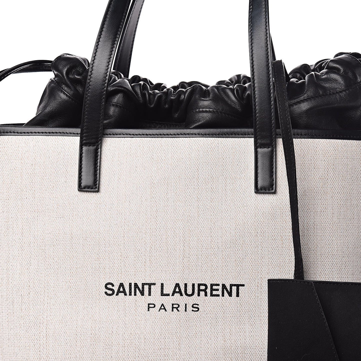 Canvas Calfskin Teddy Drawstring Shopping Tote White Black