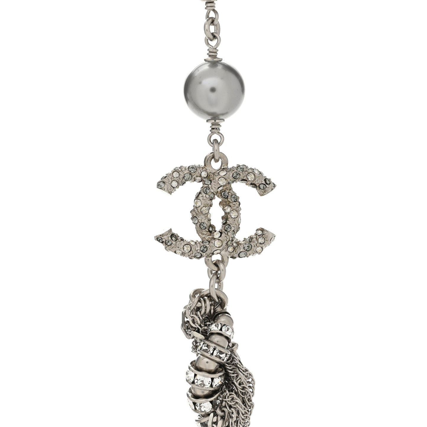 Pearl Crystal CC Choker Necklace Ruthenium Silver