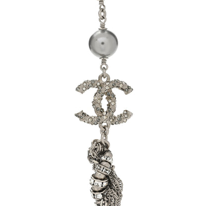 Chanel Pearl Crystal CC Choker Necklace Ruthenium Silver 3 of 4