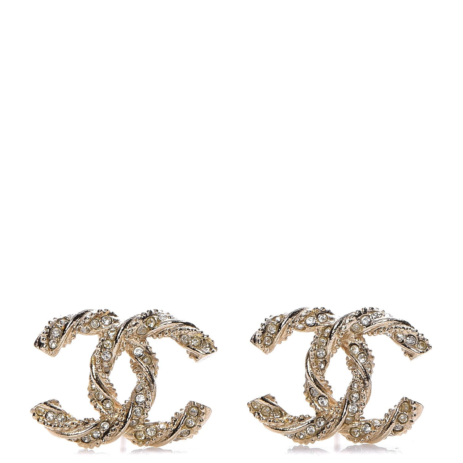 Chanel Crystal Twisted CC Earrings Gold 1 of 5