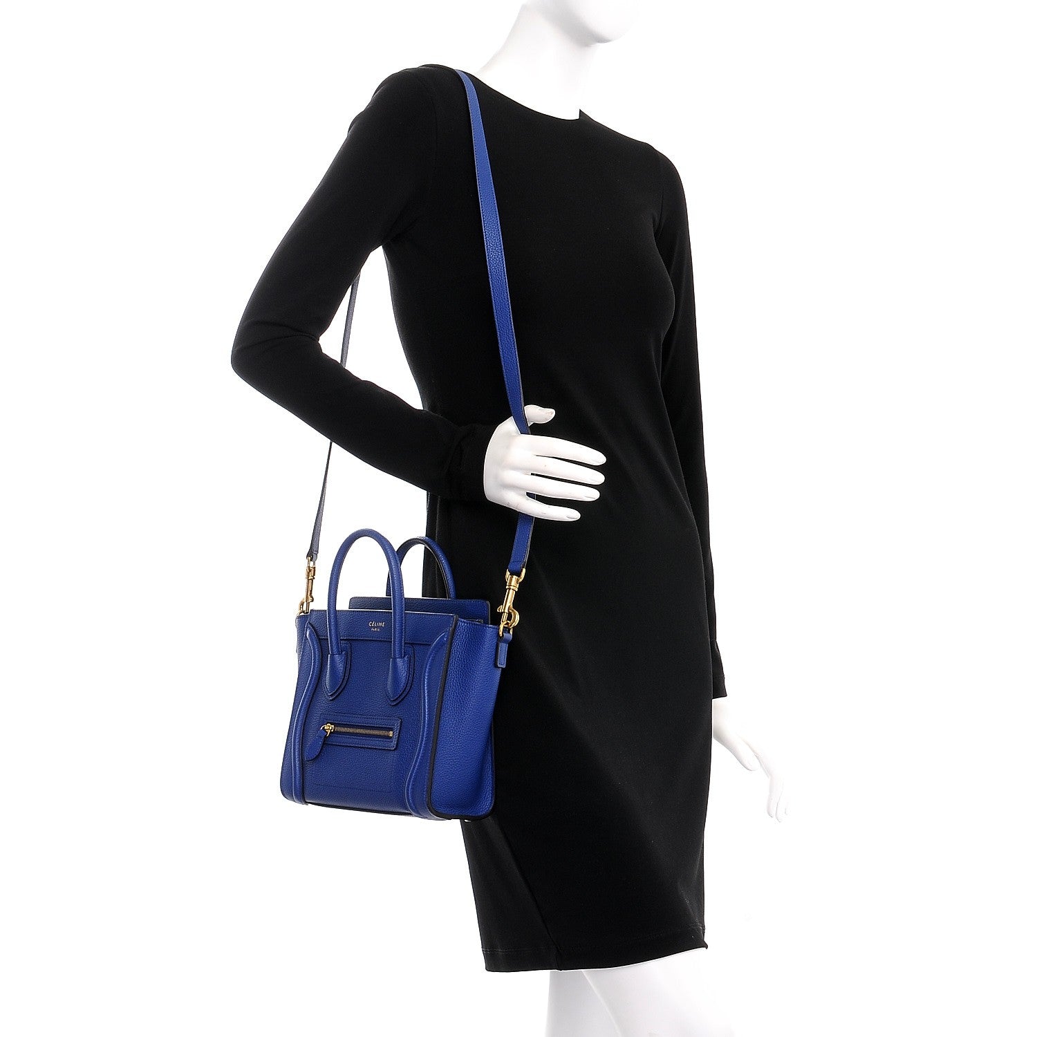 Celine Drummed Calfskin Nano Luggage Indigo 2 of 10