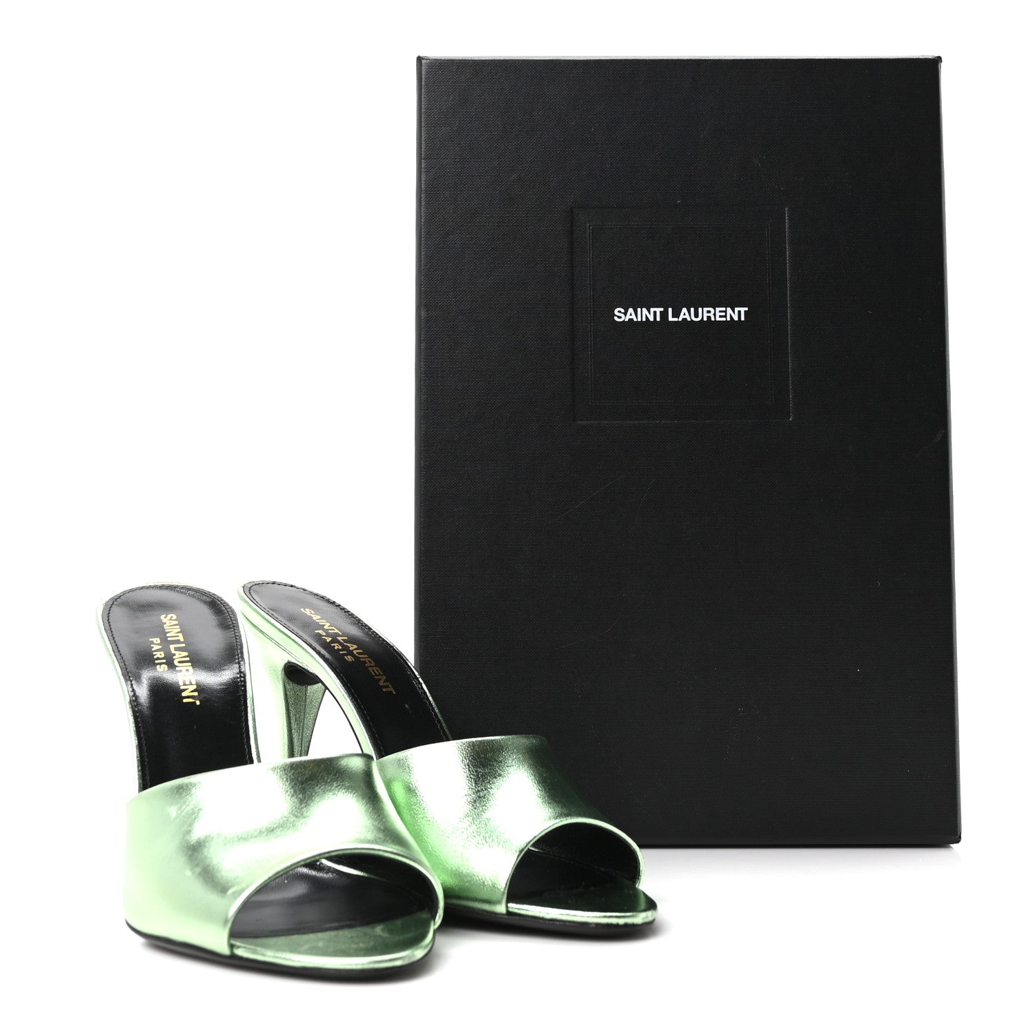 Saint Laurent Metallic Nappa La 16 Mule Sandals 37 Clorofilla 10 of 10