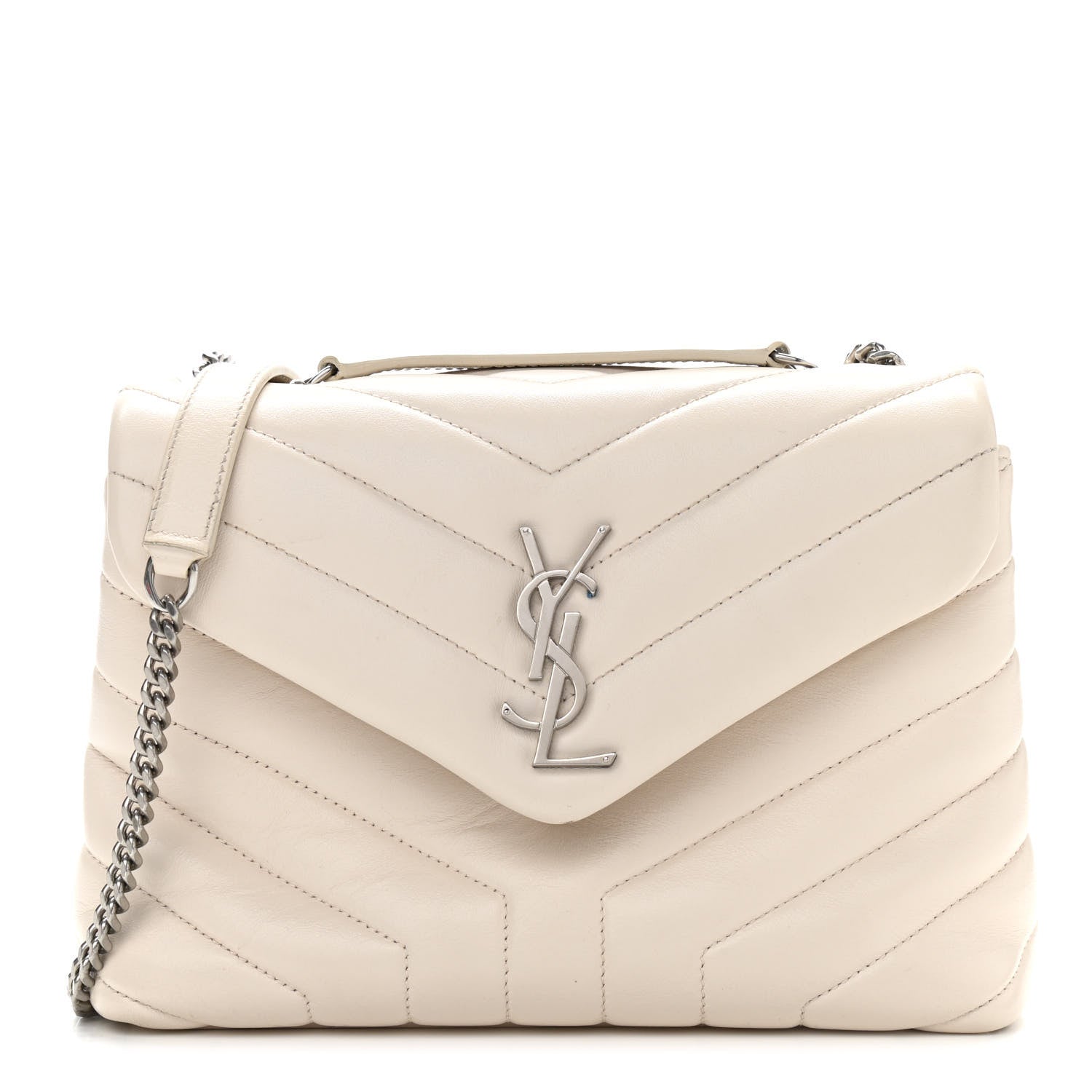 Saint Laurent Calfskin Y Quilted Monogram Small Loulou Chain Satchel Crema Soft 1 of 11