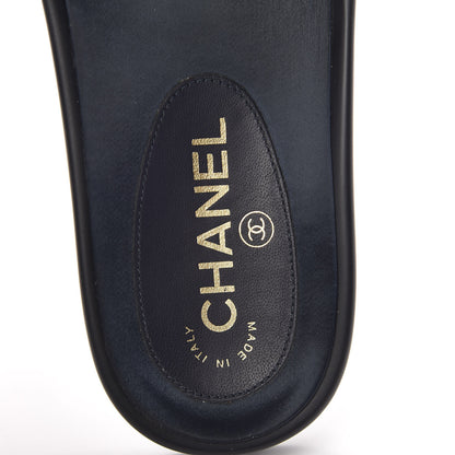 Chanel Satin Canvas Chain Slides Sandals Flats 37 Marine 8 of 14