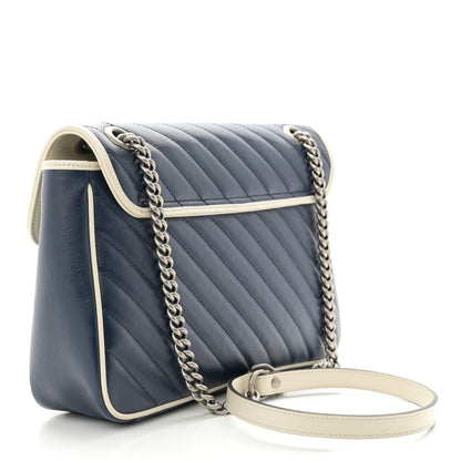 Gucci Vintage Effect Calfskin Matelasse Diagonal Medium Torchon GG Marmont Shoulder Bag Blue Agata Mystic White 3 of 10