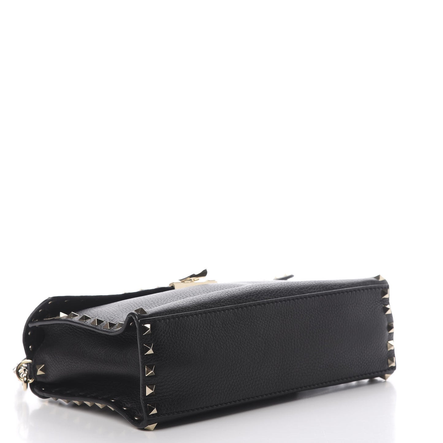 Pebbled Calfskin Small Rockstud Single Handle Flap Bag Black