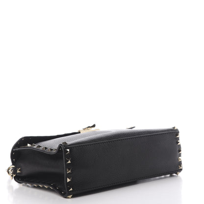 Valentino Garavani Pebbled Calfskin Small Rockstud Single Handle Flap Bag Black 3 of 10