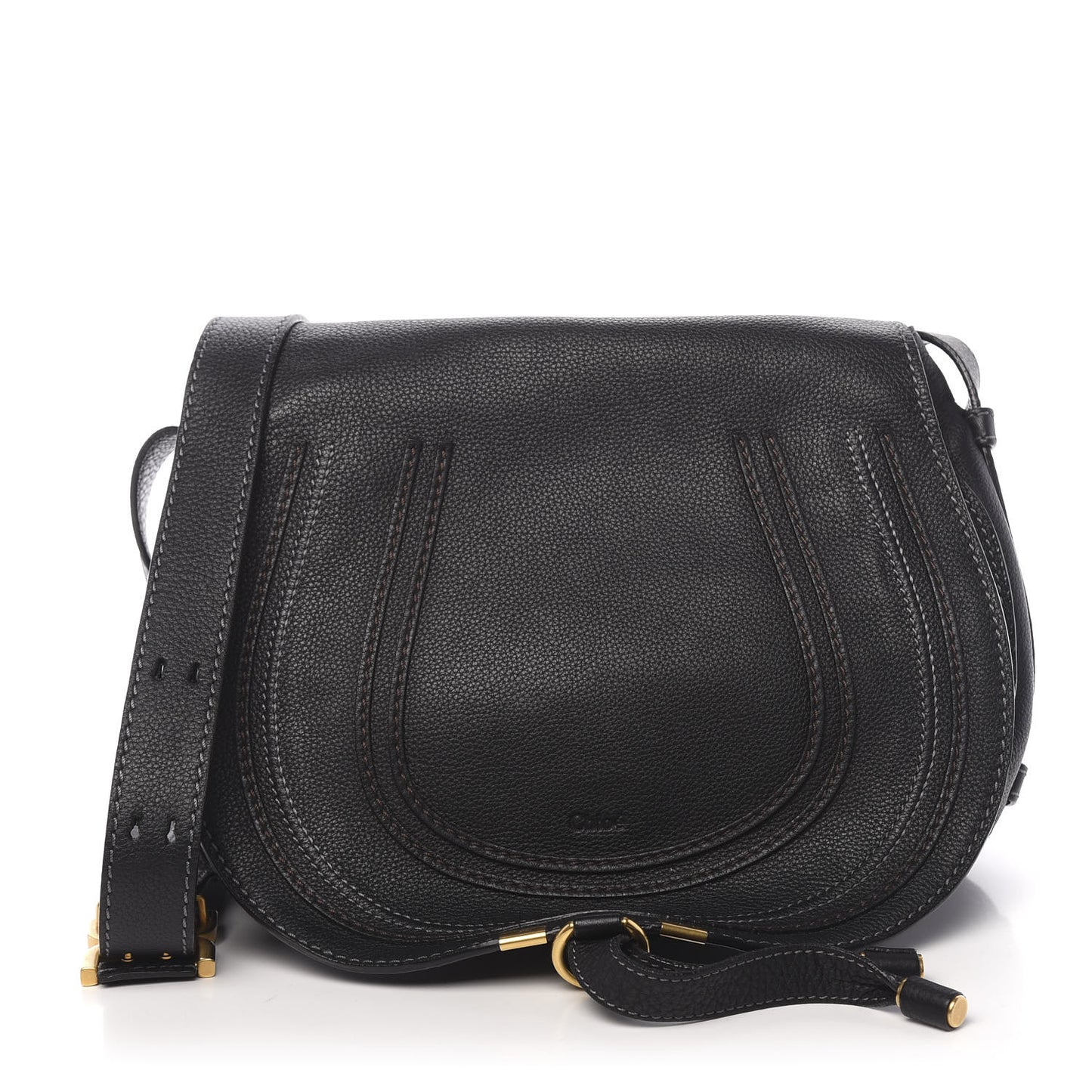 Calfskin Medium Marcie Round Crossbody Bag Black