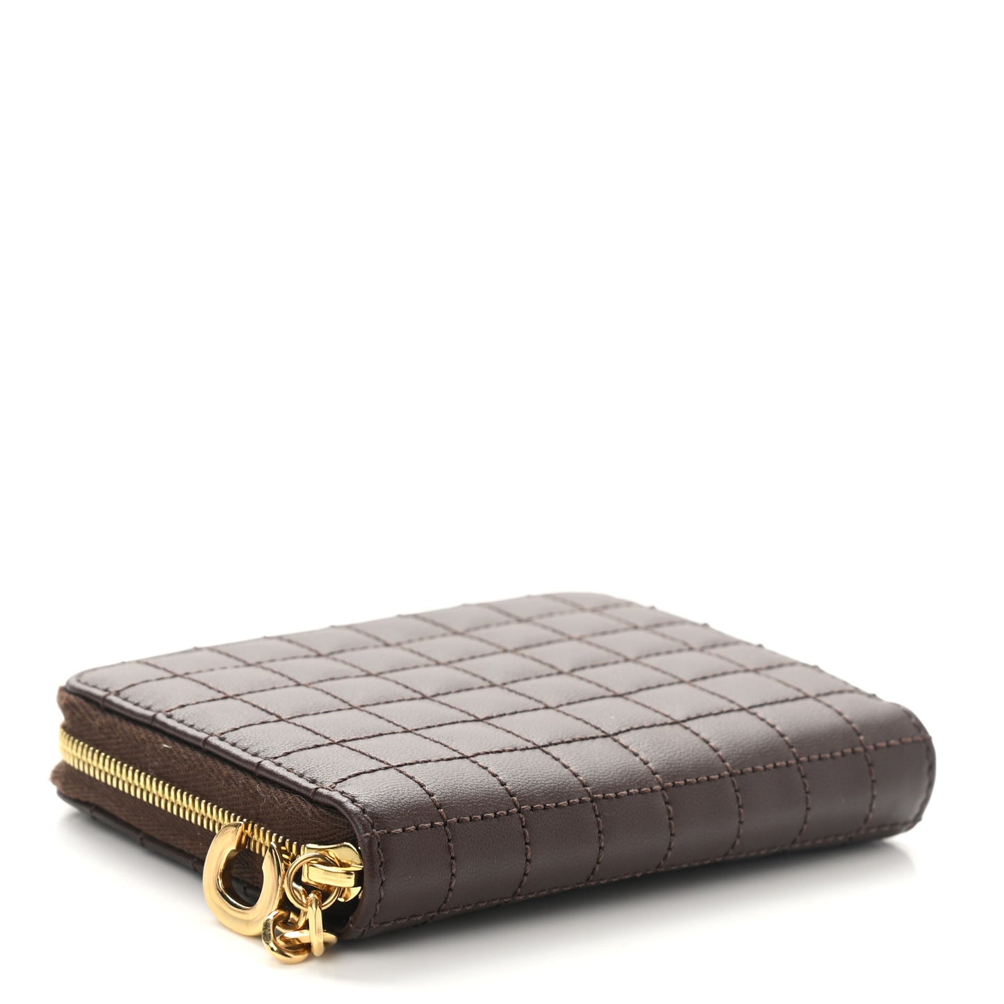 Lambskin Quilted C Charm Zip Around Wallet Brown