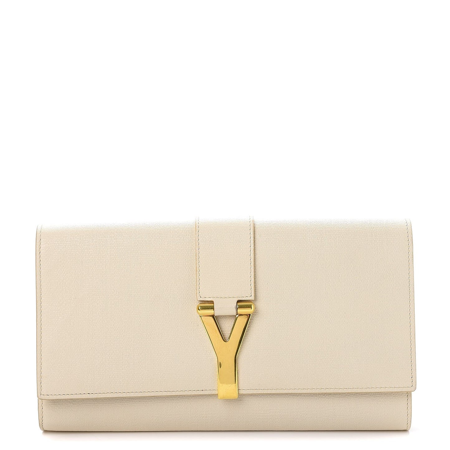 Textured Calfskin Classic Y Clutch Light Beige