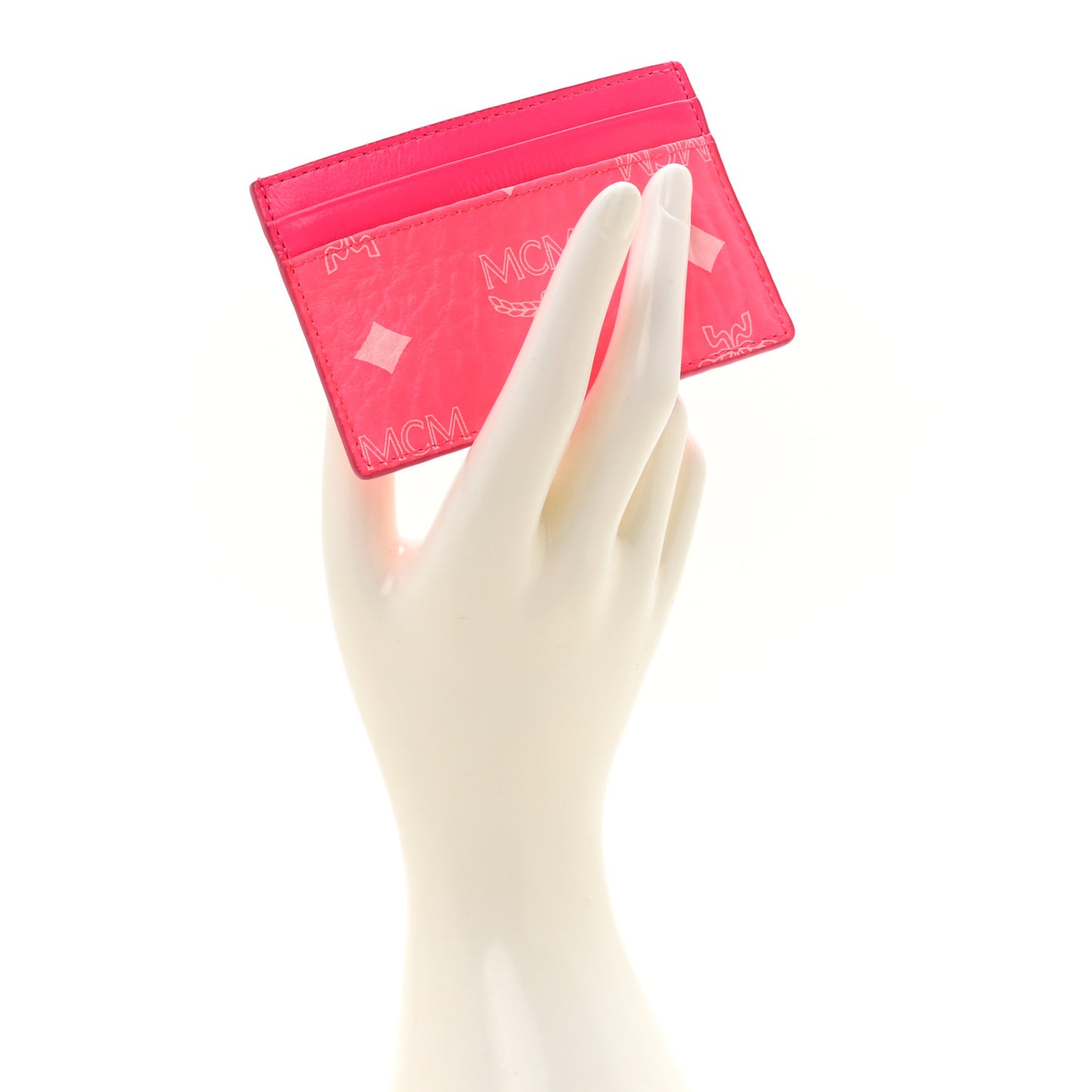 Calfskin Visetos Mini Card Case Neon Pink