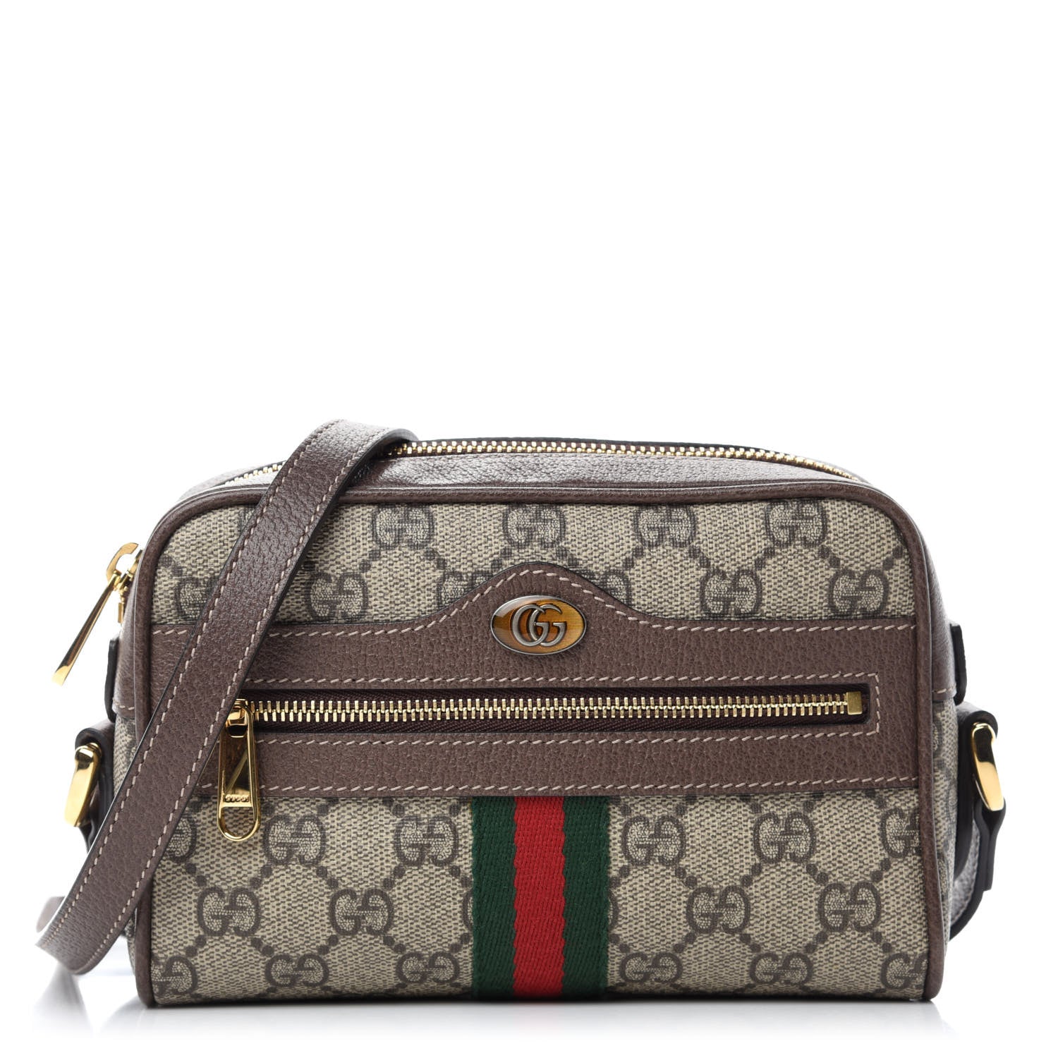 Gucci GG Supreme Monogram Web Mini Ophidia Shoulder Bag Brown 1 of 11