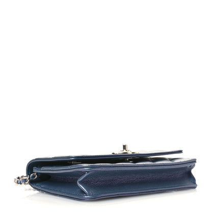 Chanel Iridescent Caviar Camellia Quilted Wallet on Chain WOC Dark Blue 4 of 12