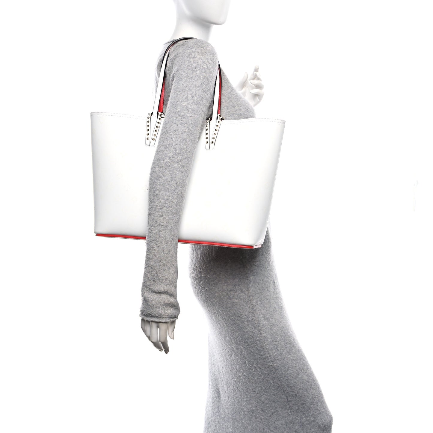 Calfskin Spikes Loubintheksy Embossed East West Cabata Tote White