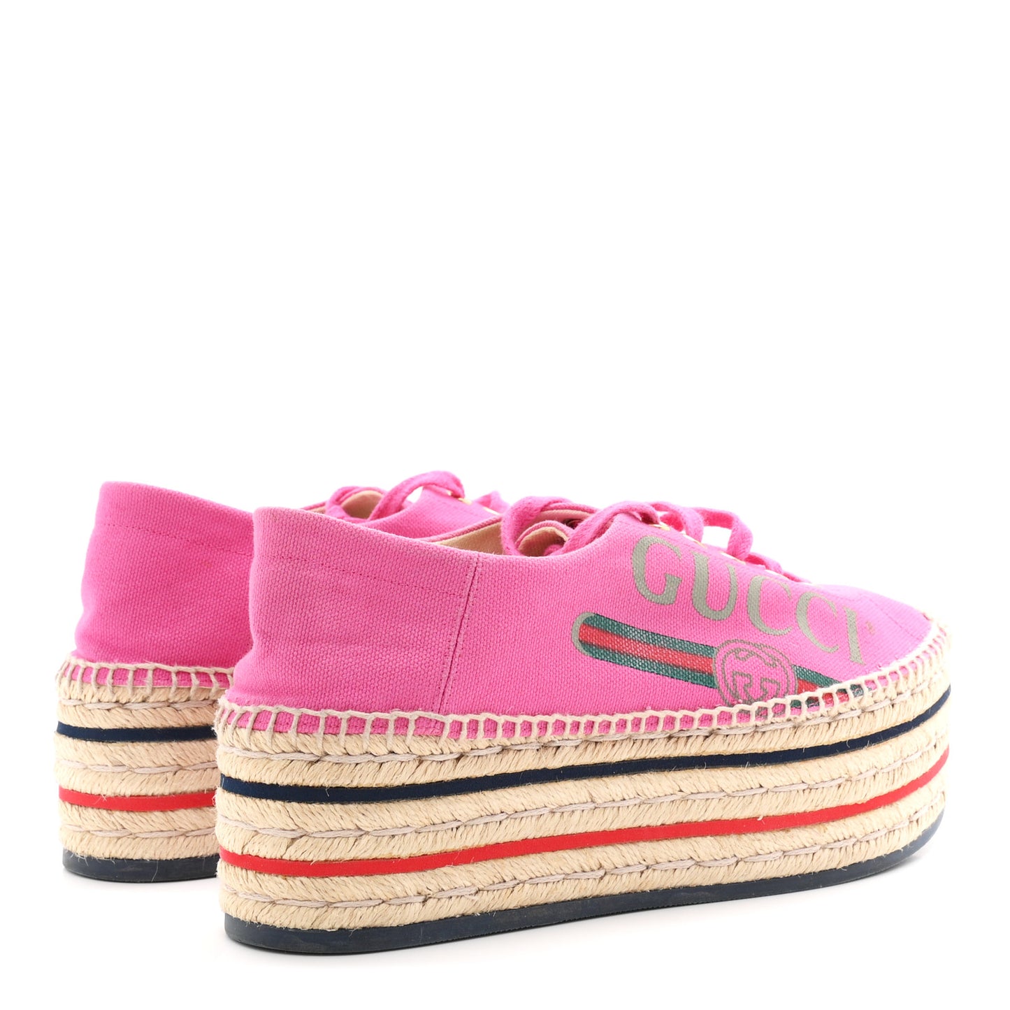Canvas Logo Lace-Up Platform Espadrilles 37.5 Pink