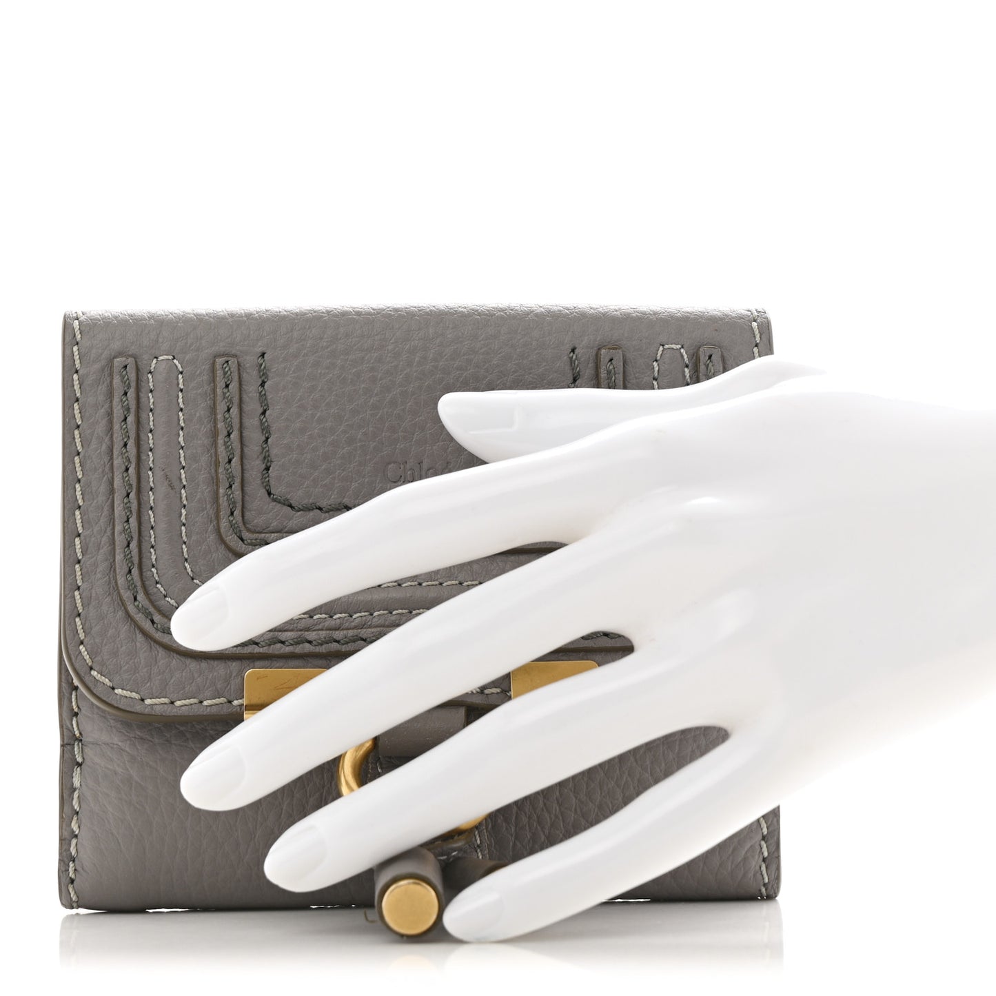 Grained Calfskin Marcie Square Wallet Cashmere Grey