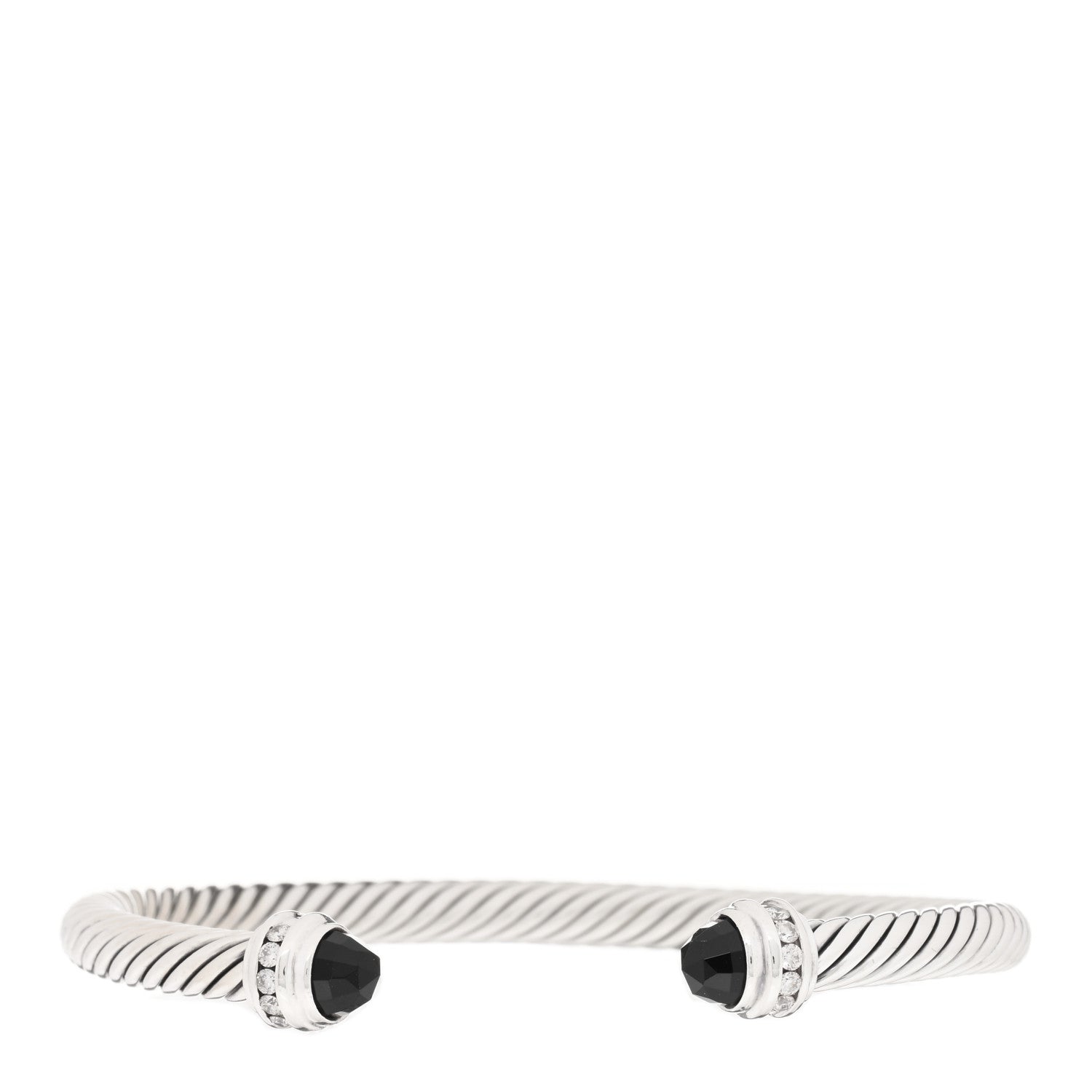 David Yurman Sterling Silver Diamond Black Onyx 5mm Cable Classics Princess Bracelet 1 of 3