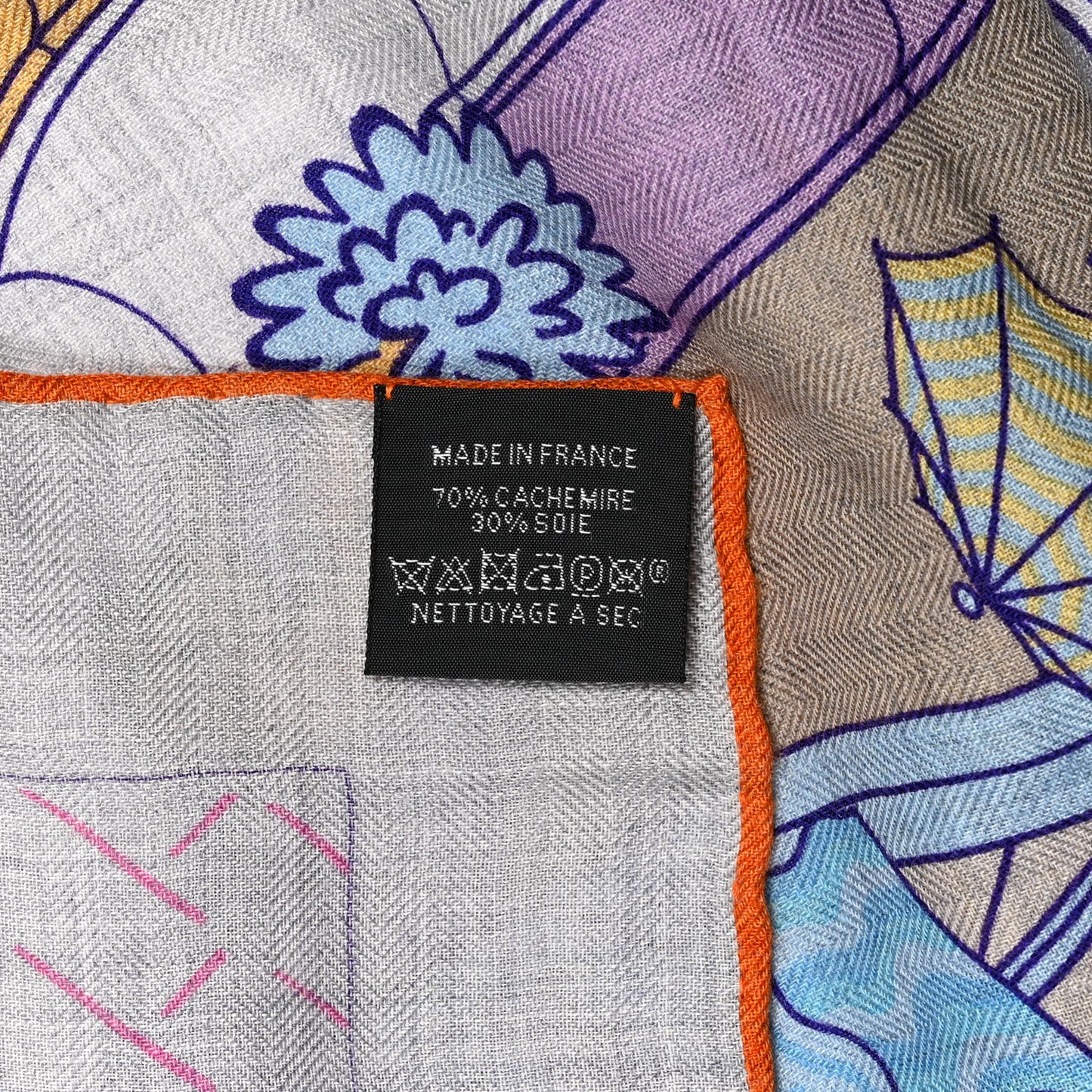 Cashmere Silk Splash Park Shawl 140 Gris Chine Bleu Jaune