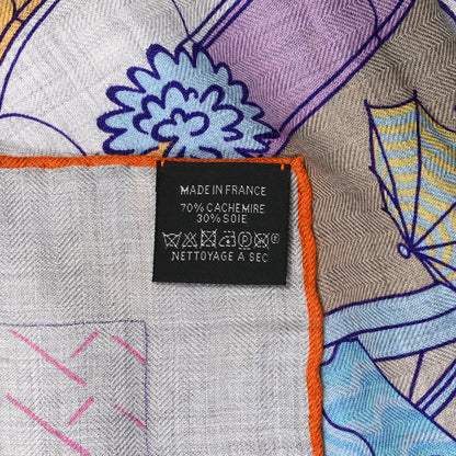 Hermes Cashmere Silk Splash Park Shawl 140 Gris Chine Bleu Jaune 4 of 4