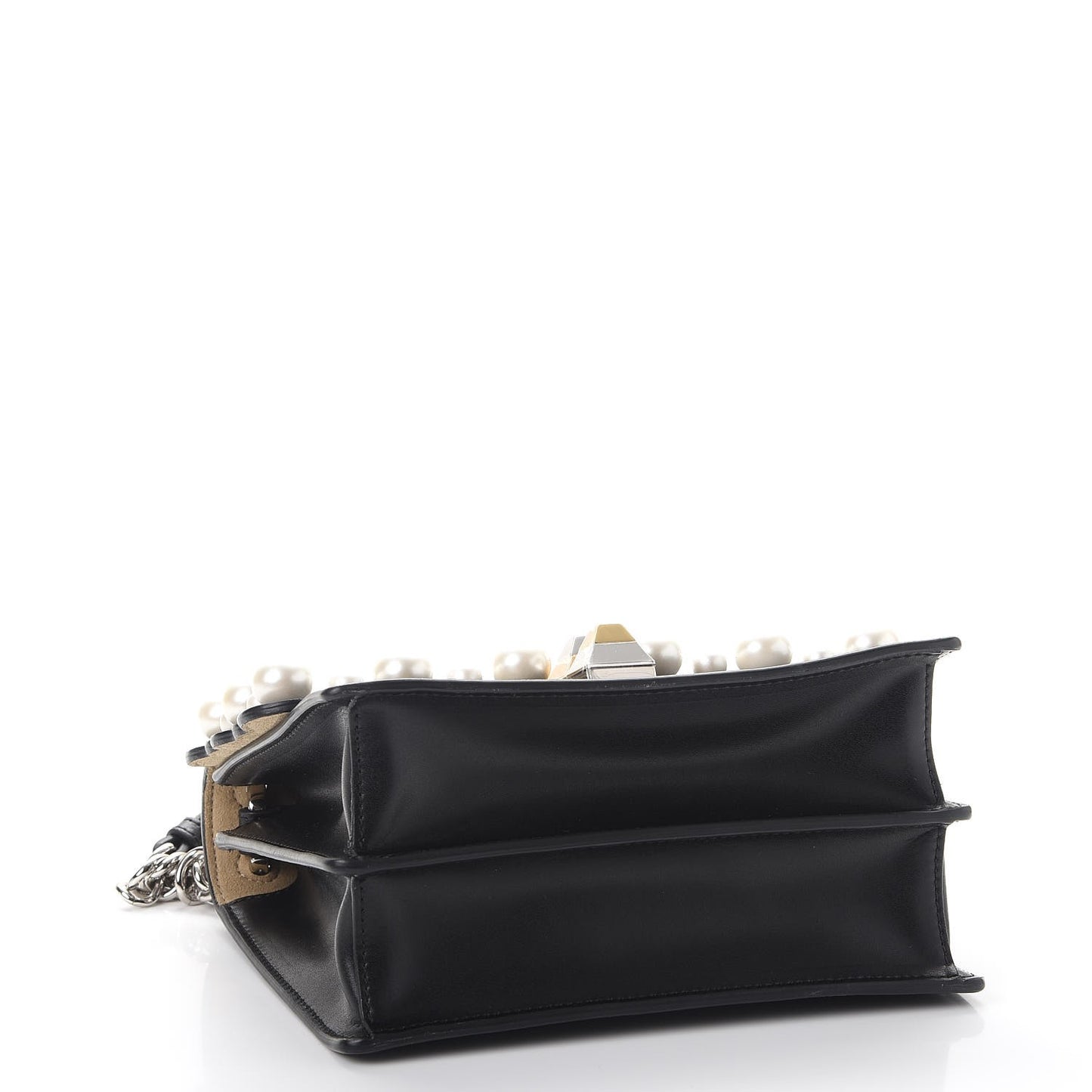 Vitello Liberty Pearl Scalloped Studded Small Kan I Shoulder Bag Black
