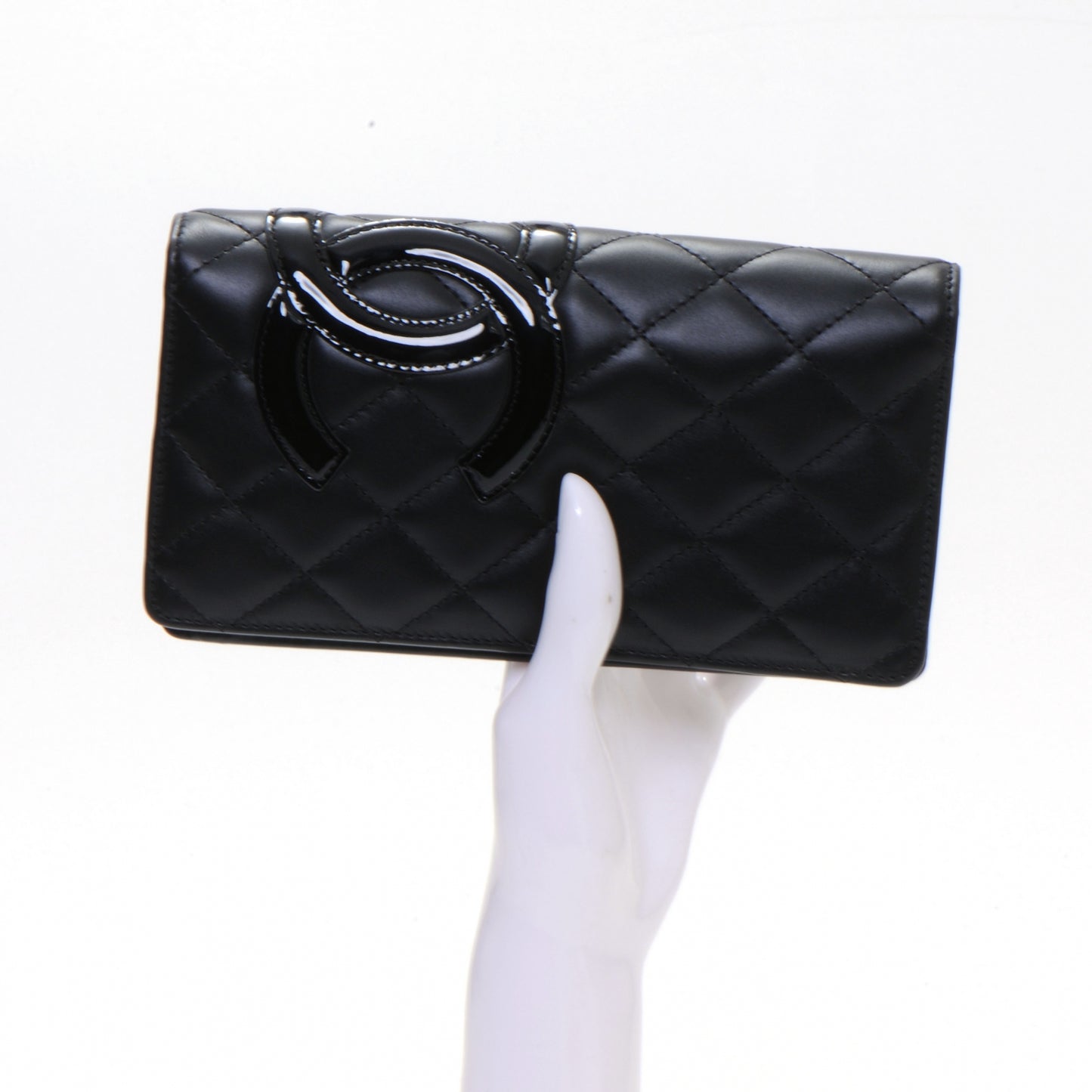 Calfskin Quilted Cambon Yen Wallet Black