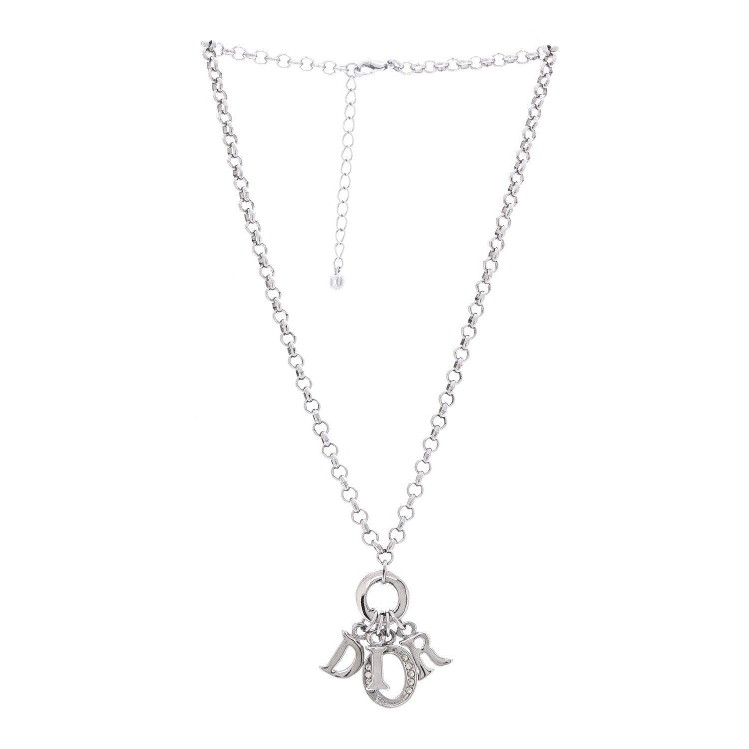 Christian Dior Crystal Logo Necklace Silver 3 of 6