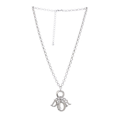Christian Dior Crystal Logo Necklace Silver 3 of 6