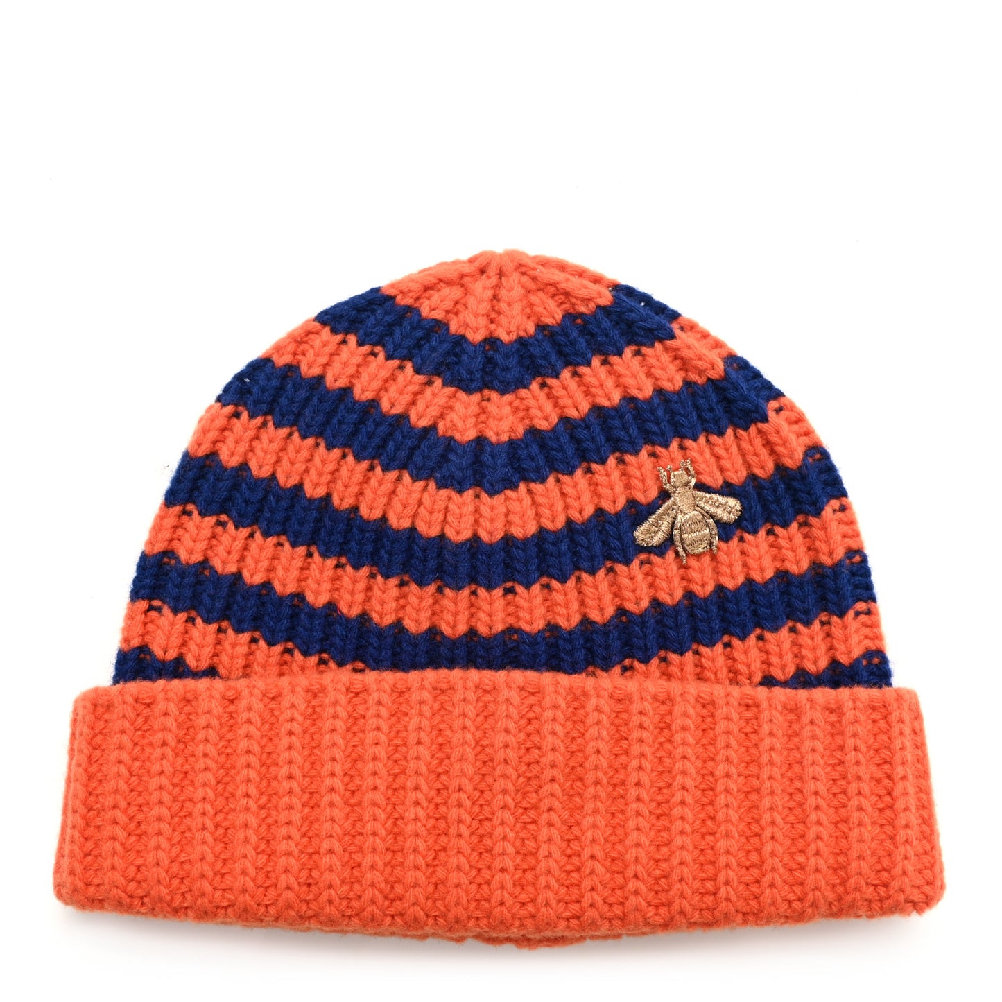 Wool Knit Bee Embroidered K2 Beanie Hat 58 Orange Blue