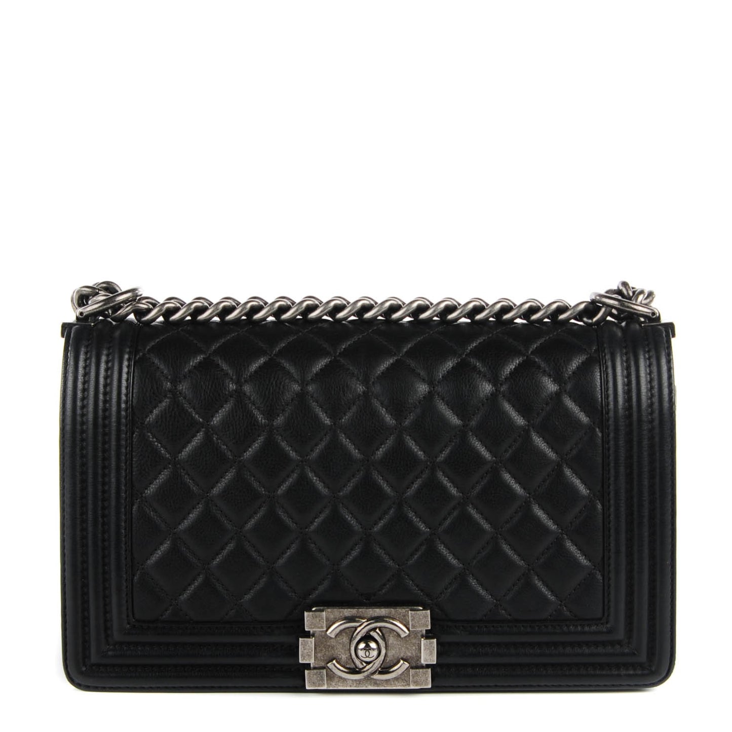 Calfskin Quilted Medium Boy Flap Black