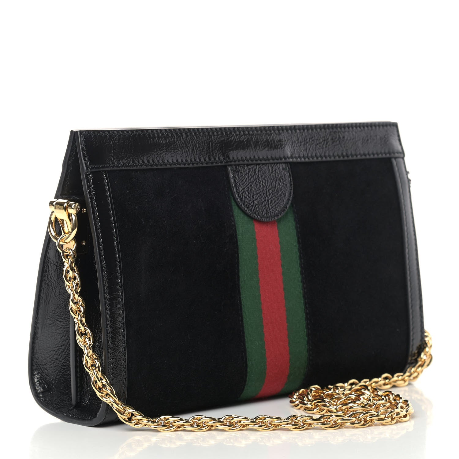 Gucci Suede Patent GG Web Small Ophidia Chain Shoulder Bag Black 3 of 11