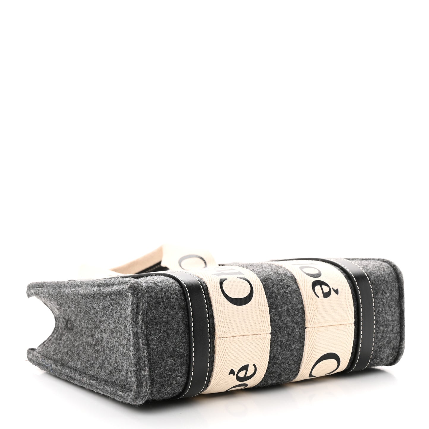 Felt Calfskin Small Woody Ribbon Tote With Strap Cashmere Grey