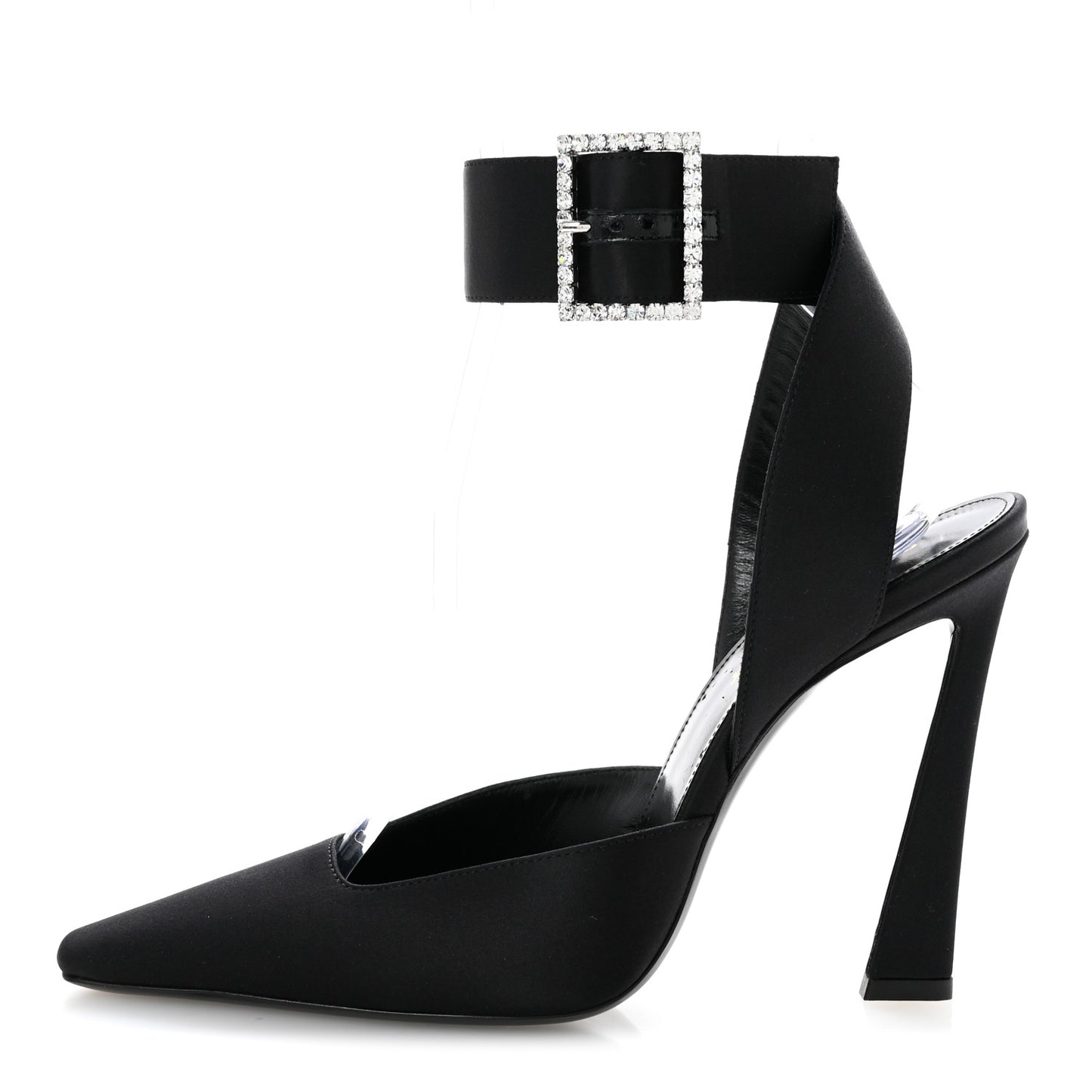 Crepe Satin Crystal Buckle Claude 110 Slingback Pumps 38.5 Black
