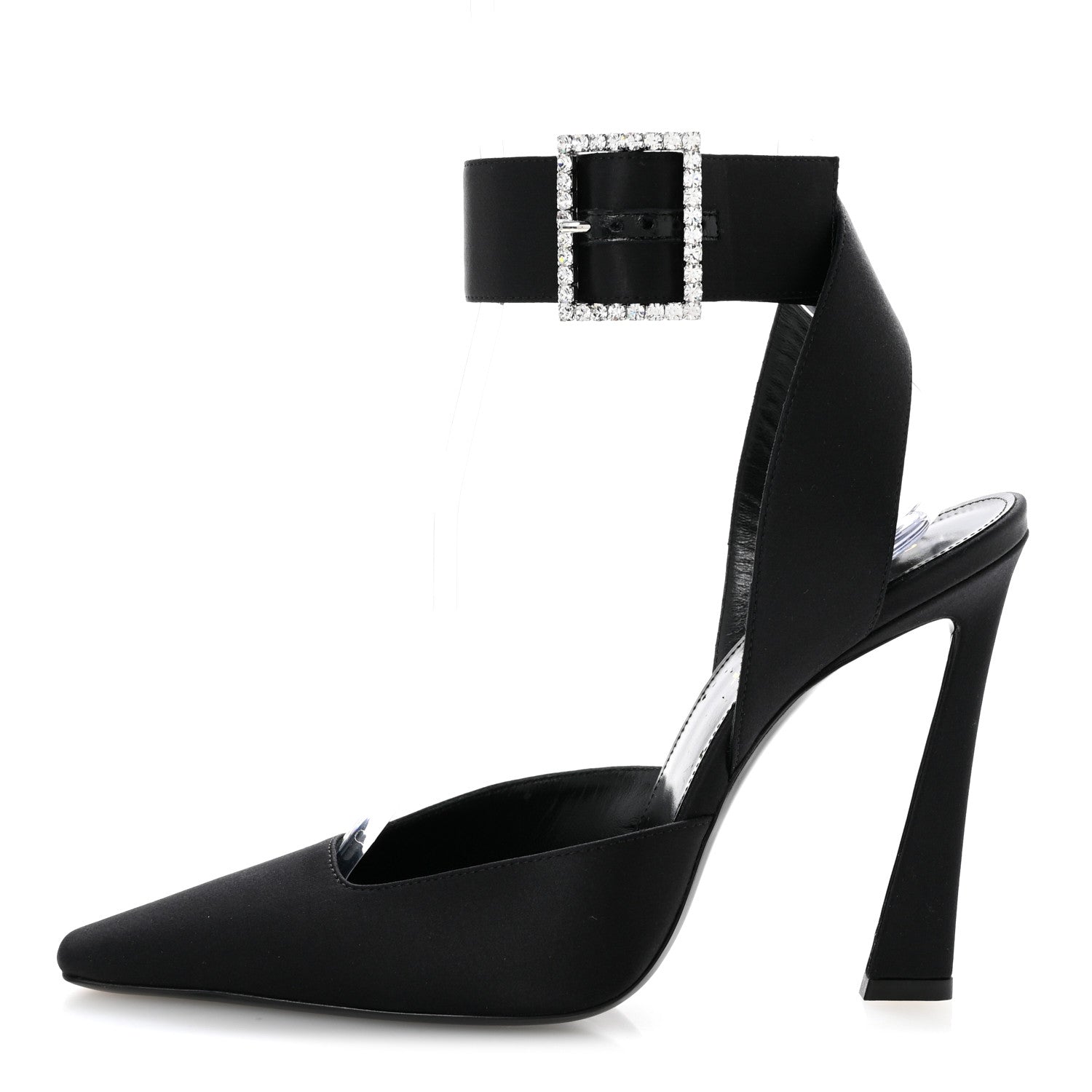 Saint Laurent Crepe Satin Crystal Buckle Claude 110 Slingback Pumps 38.5 Black 1 of 12
