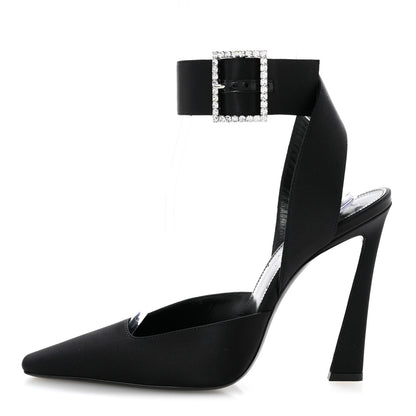 Saint Laurent Crepe Satin Crystal Buckle Claude 110 Slingback Pumps 38.5 Black 1 of 12