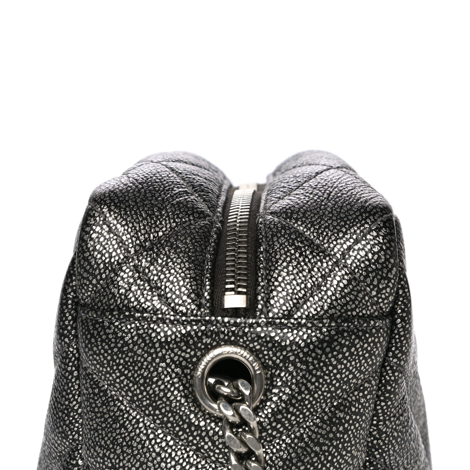 Saint Laurent Metallic Grain De Poudre Y Quilted Monogram Small Loulou Bowling Bag Gun Metal 16 of 16