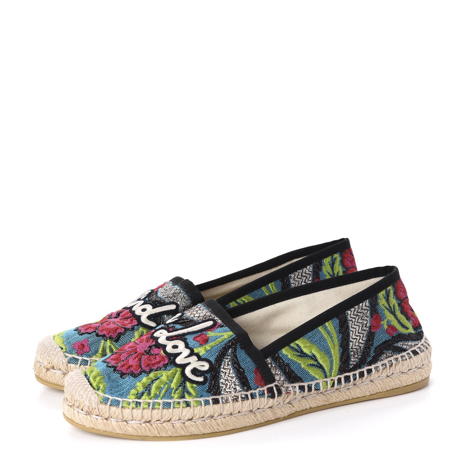 Gucci Tapestry Brocade Blind For Love Espadrilles 38.5 Acquamarine Green Black 3 of 8