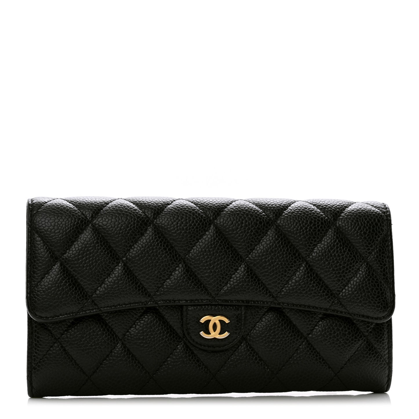 Caviar Quilted Large Gusset Flap Wallet Black