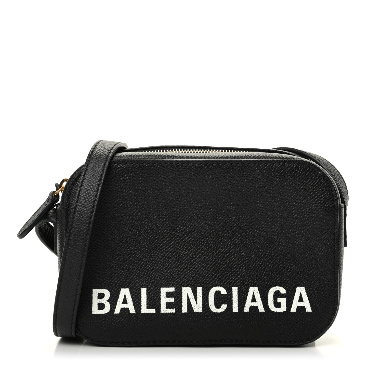 Balenciaga Signature Grained Calfskin Logo XS Ville Camera Bag Black White 1 of 9