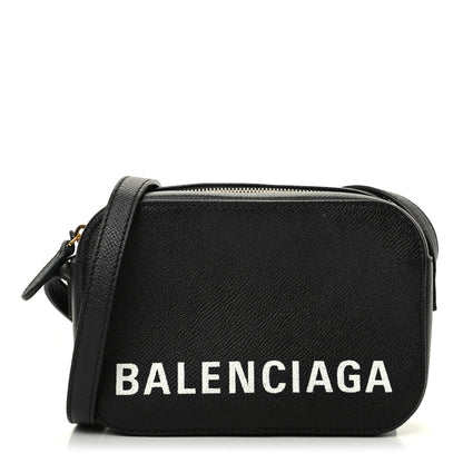 Balenciaga Signature Grained Calfskin Logo XS Ville Camera Bag Black White 1 of 9