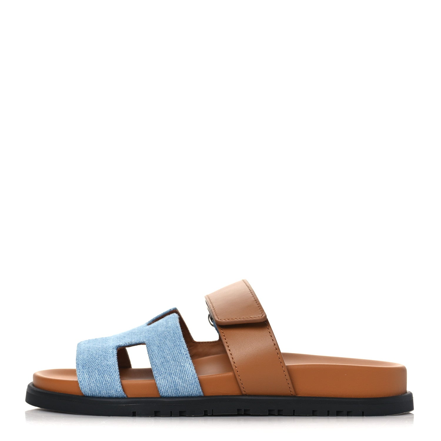 Hermes Denim Calfskin Womens Chypre Sandals 36 Bleu Clair Naturel 1 of 9