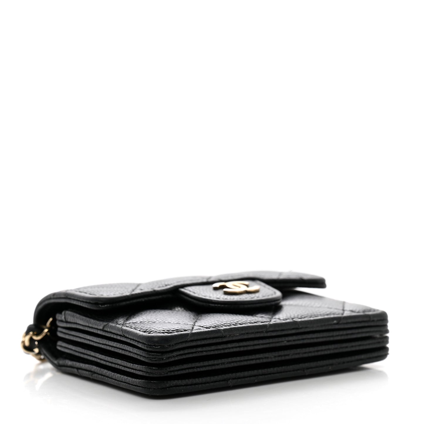 Caviar Quilted Flap Card Holder On Chain Black