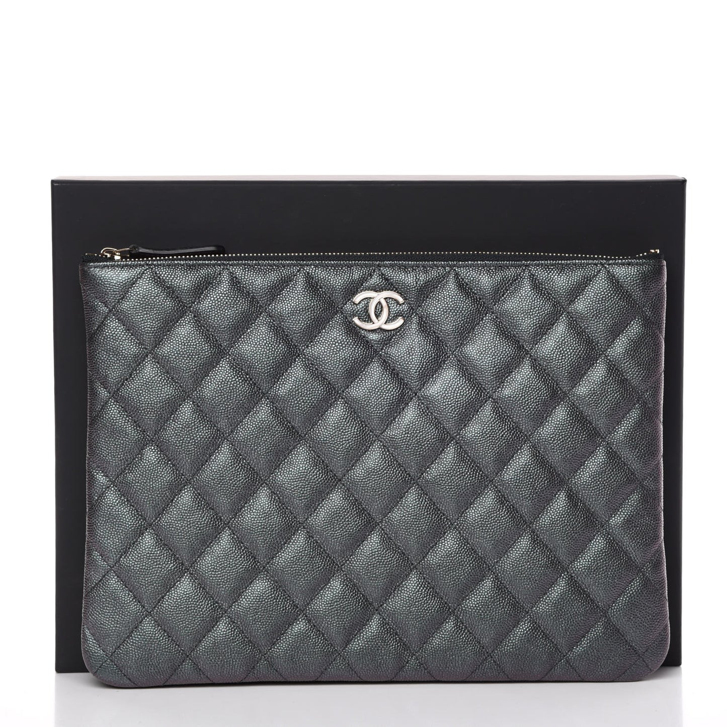 Iridescent Caviar Quilted Medium Cosmetic Case Black