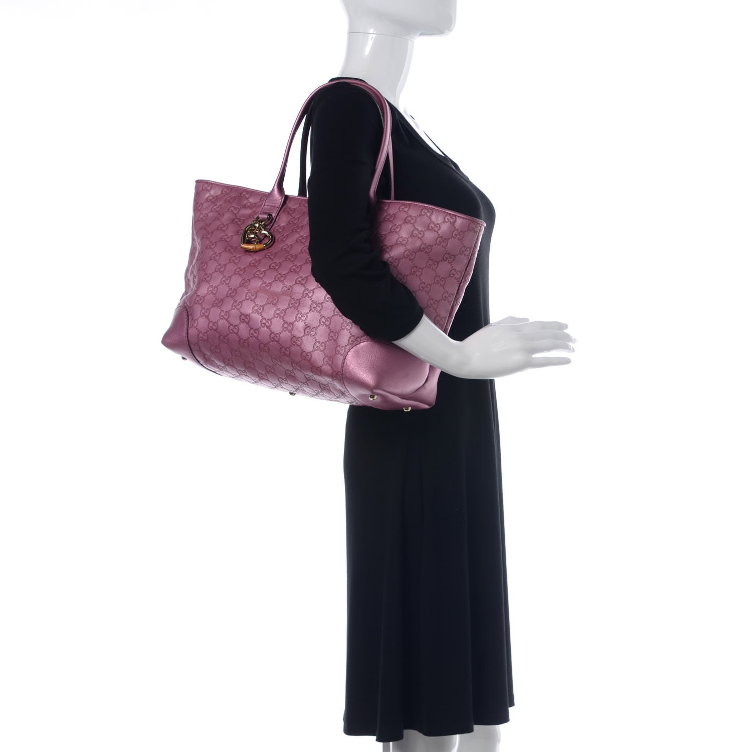 Gucci Metallic Soft Guccissima Large Heart Bit Charm Top Handle Tote Fresia Rose 2 of 19