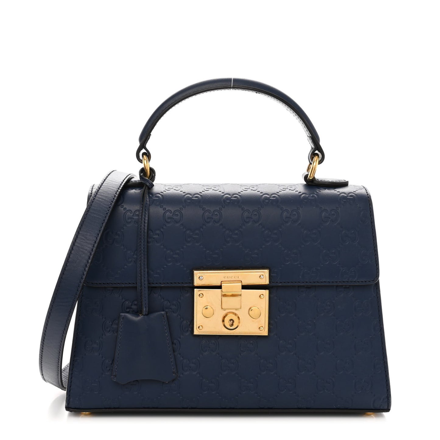 Guccissima Signature Small Padlock Top Handle Bag Blue Agata